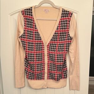 Merona Women's Beige and Red Houndstooth Cardigan Sz M